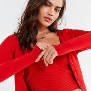 UO Cindy Cropped Cardigan in Red